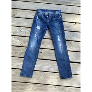 7 For All Mankind Josefina Boyfriend Button Up Jeans Size 26 Distressed Womens